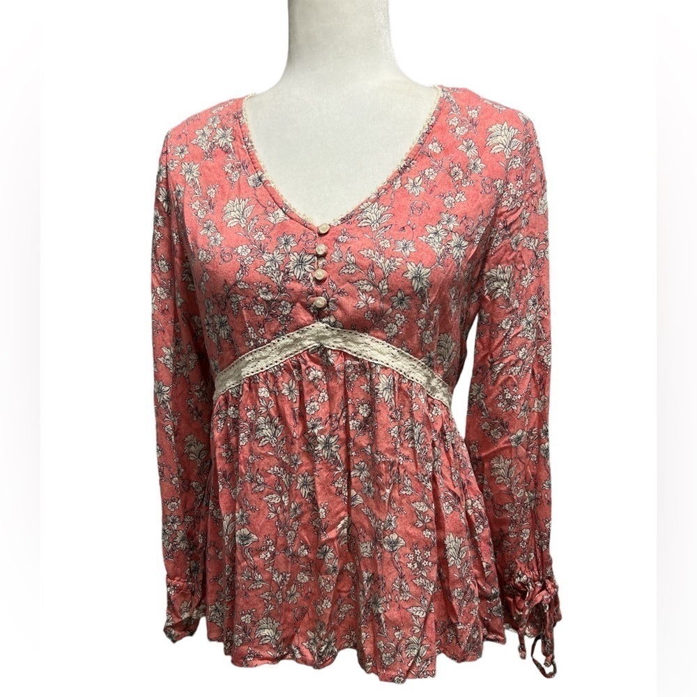 Antilia Femme Floral Long Sleeve Rayon Top